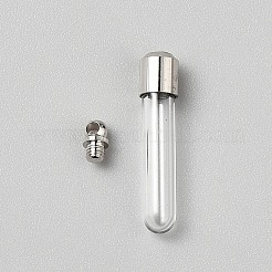 真鍮とガラスのペンダント  コラムウィッシングボトルチャーム  プラチナ  32.5x6mm  穴：1.8mm&nbsp;GLAA-WH0031-95B
