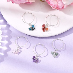 女性用天然宝石編みビーズカフリング  銀  6.5mm  内径: 調節可能&nbsp;RJEW-JR00952-02