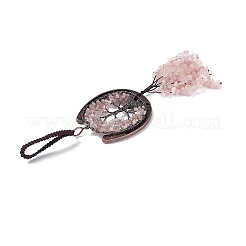 Natural Rose Quartz Chip Tree of Life Pendants Decoration&nbsp;G-F733-06B