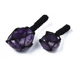 天然石アメジストペンダント  台湾ナイロン糸織り  ナゲット  40~60x20~27x12~24mm  穴：10~16mm&nbsp;G-N0326-93F