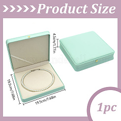 PUレザーネックレスボックス  アクセサリー箱  正方形  ライトシアン  18.8x18.9x4cm&nbsp;AJEW-WH0459-31