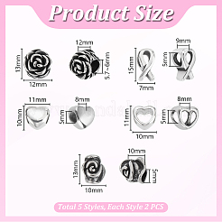 10Pcs 5 Styles 304 Stainless Steel European Beads&nbsp;STAS-GA0001-82