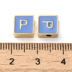 304ステンレススチールエナメルビーズ  14KGP本金メッキ  文字のある正方形  文字p  8x8x4mm  穴：2mm&nbsp;STAS-L022-293G-P