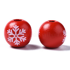 Painted Natural Wood European Beads&nbsp;WOOD-S057-039A