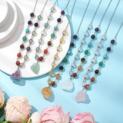 7 Chakra Gemstone Nuggets Pendant Necklaces&nbsp;NJEW-JN05096