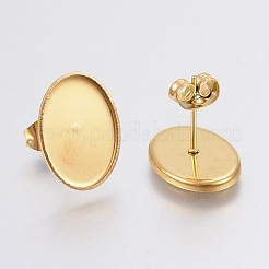 イオンプレーティング（IP）304ステンレススチールスタッドピアスセッティング  オーバル  ゴールドカラー  15x11x1.2mm  トレイ：14x10mm  ピン：0.8mm&nbsp;STAS-F148-03G