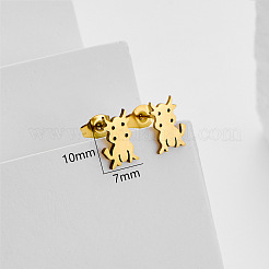 女性用304ステンレススチールスタッドピアス  牛  316サージカルステンレスピン付き  ゴールドカラー  10x7mm&nbsp;WG79C8C-01