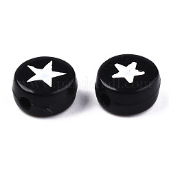 不透明なアクリルビーズ  スターとフラットラウンド  ホワイト＆ブラック  7x3.5~4mm  穴：1.2mm  約3700個/500g&nbsp;MACR-TAC0001-02