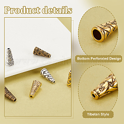 90個6スタイルのチベットスタイルの無花弁合金ビーズコーン  ミックスカラー  17.5~18x8~8.5mm  穴：1~1.8mm&nbsp;FIND-PH0021-18