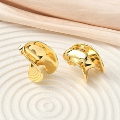 Curved Oval Brass Stud Earrings&nbsp;EJEW-F389-03G