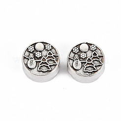 エナメル質のチベットスタイルの合金ヨーロッパビーズのセッティング  カドミウムフリー＆鉛フリー  フラットラウンド  アンティークシルバー  13.5x6.5mm  穴：4mm  約260個/1000g&nbsp;TIBEB-N007-027