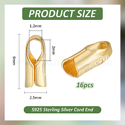 16Pcs S925 Sterling Silver Cord End&nbsp;STER-BC0003-05G
