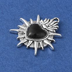 合金エナメルチャーム  アンティークシルバー  神聖な心のチャーム  ブラック  26x24x4mm  穴：1.5mm&nbsp;PALLOY-O002-14B-AS