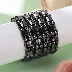 伸縮性磁気合成ヘマタイトブレスレットのバレンタインデーの贈り物  長さ約2-1/8インチ（53mm）  ラウンドビーズ：6mm  四角形ビーズ：13x6mm&nbsp;X-IMB005