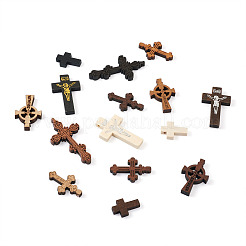 150個15スタイルの木製ペンダント  染め  クロス  ミックスカラー  22~51x15~26.5x4~5mm  穴：1.5~2mm  10個/スタイル&nbsp;WOOD-FW0001-04
