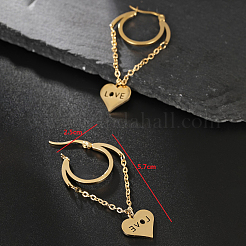 201 Stainless Steel Tassel Heart with LOVE Hoop Earrings&nbsp;VU5295