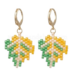 304 Stainless Steel Glass Seed Beads Leaf Hoop Earring & Stud Earring Sets&nbsp;EJEW-MZ00536
