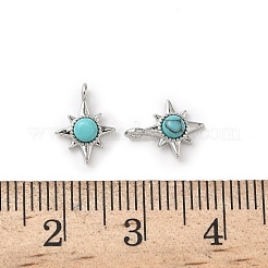 合成ターコイズのスターチャーム  真鍮のセッティングで  プラチナメッキ  10x8x3mm  穴：1mm&nbsp;KK-L250-04P