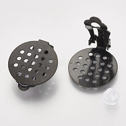 電気泳動 304 ステンレススチール クリップオンイヤリング金具  丸いフラットパッドとゴム付き  フラットラウンド  ブラック  22x15x8mm&nbsp;STAS-S104-01A