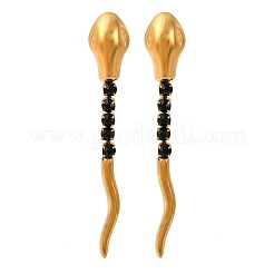 304ステンレススチール製スネークスタッドピアス  ラインストーン付き  ゴールドカラー  58x9.5mm&nbsp;EJEW-A136-03A-G