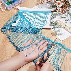 1 Yard Polyester Lace Ribbon with Glass Beads Tassel&nbsp;OCOR-NB0002-13A