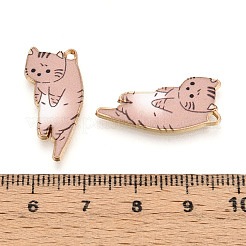 合金エナメルチャーム  プリント付き  カドミウムフリー＆ニッケルフリー＆鉛フリー  猫のチャーム  ゴールドカラー  キャメル  25x13x2mm  穴：1.2~1.4mm&nbsp;ENAM-N063-01E