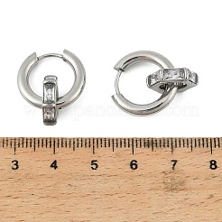 304ステンレススチール製クリアキュービックジルコニアフープピアス  六角  ステンレス鋼色  23x12mm&nbsp;EJEW-P343-01P