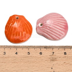 手作りの磁器のペンダント  貝殻の形のチャーム  ミックスカラー  27.5~28.5x24~27x6~6.5mm  穴：1.6~1.8mm&nbsp;PR-CBA9CFF-10B