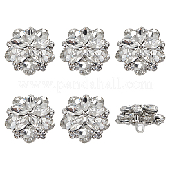 ガラスラインストーンシャンクボタン6個  合金パーツ  1穴  花  プラチナ  22x13mm  穴：2mm&nbsp;BUTT-FG0001-52P
