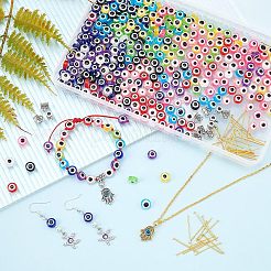 DIYジュエリー作りのためのナザールボンジュウビーズキット477個  ナザールボンジュウ樹脂ビーズを含む  ナイロン糸  合金ペンダント & チューブベイル  鉄平頭ピン  ステンレス製ビッグアイのビーズ針  ミックスカラー  ナザールボンジュウビーズ：400個&nbsp;DIY-NB0006-17