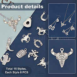 120Pcs 15 Styles Tibetan Style Alloy Pendants&nbsp;TIBE-PH0002-15
