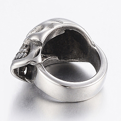 304ステンレスリングビーズ  大穴ビーズ  スカルヘッド  アンティークシルバー  12x8x13mm  穴：8mm&nbsp;STAS-H446-84AS