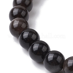 Natural Silver Obsidian Round Beaded Stretch Bracelets&nbsp;BJEW-JB11042