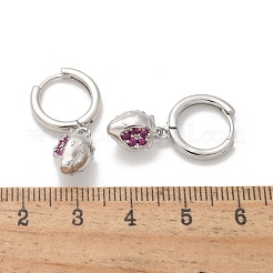 真鍮製キュービックジルコニアフープピアス  鉛フリー＆カドミウムフリー  プラチナ  苺  26x8mm&nbsp;EJEW-Q015-01P-E
