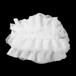 3層プリーツシフォンフラワーレーストリム  ジュエリー作り用ポリエステルリボン  服飾材料  ホワイト  5-1/8インチ（130mm）&nbsp;OCOR-XCP0002-11A
