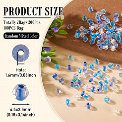 2袋200個入り透明ガラスビーズ  多面カット  双円錐形  ドジャーブルー  4.5x3.5mm  穴：1.6mm  100個/袋&nbsp;GLAA-TA0003-44E