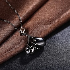 ファッション真鍮製ペンダントネックレス  キュービックジルコニアおよび真鍮製アズキチェーン  花とハート  淡黄色  ガンメタ色  17.7インチ（45cm）&nbsp;NJEW-BB34107