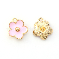 ライトゴールドメッキの合金エナメルペンダント  花  パールピンク  13x11.5x3mm  穴：1.6mm&nbsp;ENAM-R136-16B