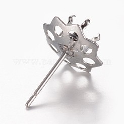 変色しない201ステンレススチールスタッドピアスセッティング  304ステンレスピン付き  花  ステンレス鋼色  トレイ：4mm  11x0.5mm  ピン：0.7mm&nbsp;STAS-G073-70P