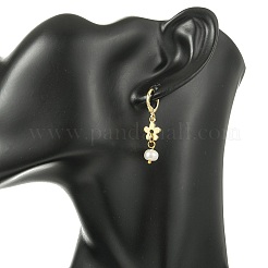 Valentine's Day Natural Pearl & Brass Hoop Earrings&nbsp;EJEW-JE07024
