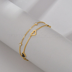 304 Stainless Steel & Cubic Zirconia & Acrylic Double Strands Bracelets&nbsp;FS-WGDC102-01