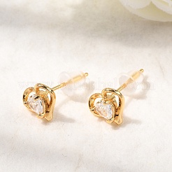 Brass Micro Pave Clear Cubic Zirconia Heart Stud Earrings&nbsp;EJEW-C158-07G