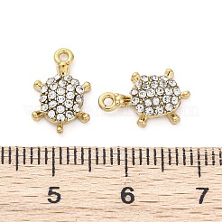 304ステンレススチールチャーム  クリスタルラインストーン付き  ゴールドカラー  カメ  13x8x3mm  穴：1mm&nbsp;STAS-V003-05G-04