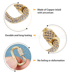 2Pcs 2 Colors Brass Micro Pave Clear Cubic Zirconia Screw Carabiner Lock Charms&nbsp;KK-DC0003-90