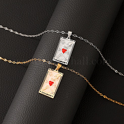 Brass Red Enamel Love Tarot Card Pendant Necklaces&nbsp;WH-WGEA1FC-01