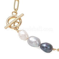 Rice Natural Cultured Freshwater Pearl & Brass Paperclip Chain Bracelets for Women&nbsp;BJEW-JB13543-01