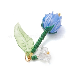 アクリルと手作りのランプワークビーズペンダント  チューリップの花のチャーム  ブルー  40x26~28x13mm  穴：5mm&nbsp;PALLOY-MZ01294-02