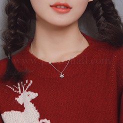 スターリングシルバーマイクロパヴェクリアキュービックジルコニアクリスマススノーフレークペンダントネックレス（女性用）925個  ロジウムメッキ  プラチナ  15.75インチ（40cm）&nbsp;FS-WG10658-02