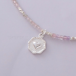 S925 Silver Heart Natural Fluorite Sugar Cube Necklace Sweet&nbsp;XE9722