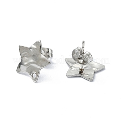 変色しない304ステンレススチールスタッドピアス金具  ステンレス鋼色  スター  12x12.5mm  穴：1.4mm  ピン：10.5mm&nbsp;X-STAS-L024-003P-09